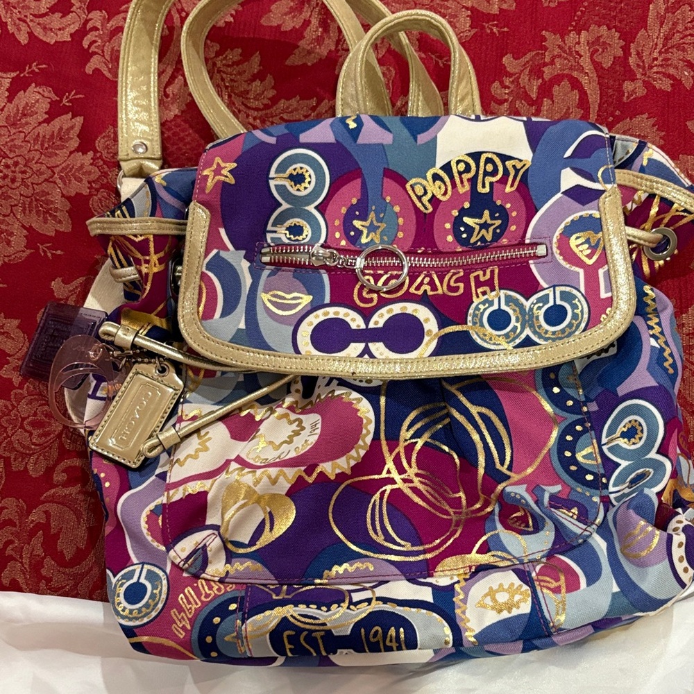 Authentic Coach Poppy Multicolor Gold Accents Medium Backpack - Picture 6 of 16